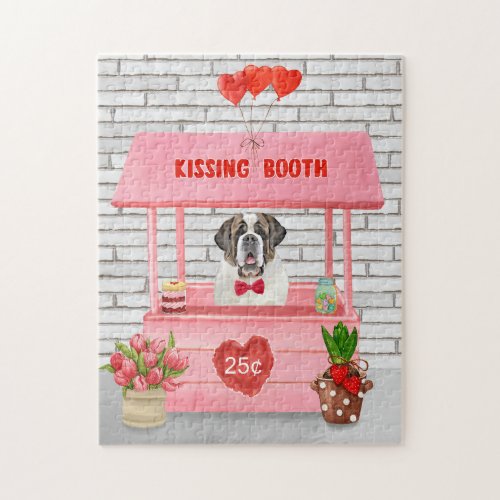 Saint Bernard Dog Valentines Day Kissing Booth Jigsaw Puzzle
