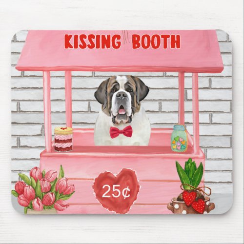Saint Bernard Dog Valentines Day Kissing Booth Mouse Pad