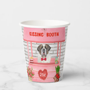 Saint Bernard Dog Valentine's Day Kissing Booth Paper Cups