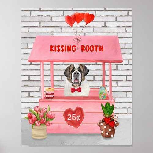 Saint Bernard Dog Valentines Day Kissing Booth Poster
