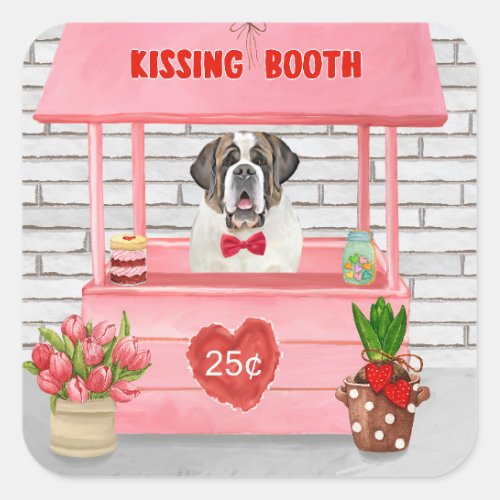 Saint Bernard Dog Valentines Day Kissing Booth Square Sticker