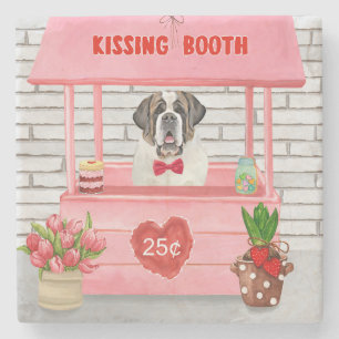 Saint Bernard Dog Valentine's Day Kissing Booth Stone Coaster