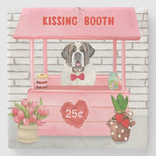 Saint Bernard Dog Valentines Day Kissing Booth Stone Coaster