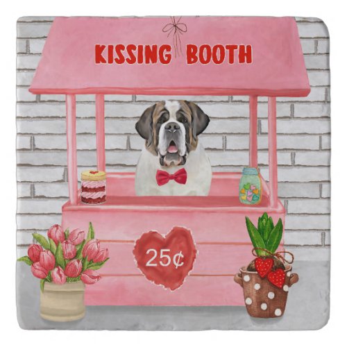 Saint Bernard Dog Valentines Day Kissing Booth Trivet