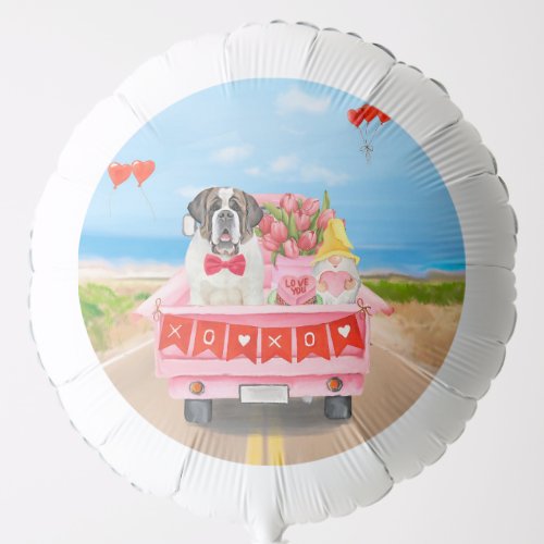 Saint Bernard Dog Valentines Day Truck Hearts Balloon