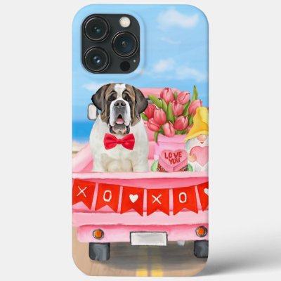 Saint Bernard Dog Valentine's Day Truck Hearts iPhone 13 Pro Max Case