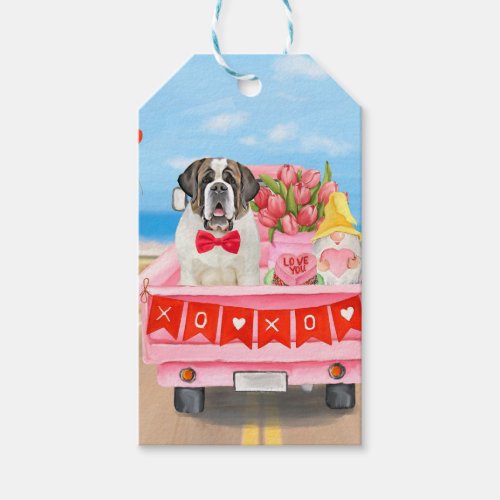 Saint Bernard Dog Valentines Day Truck Hearts Gift Tags