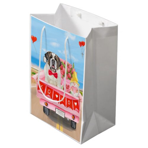 Saint Bernard Dog Valentines Day Truck Hearts Medium Gift Bag