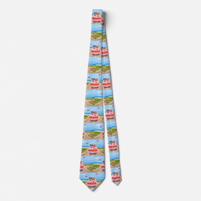Saint Bernard Dog Valentine's Day Truck Hearts Neck Tie (Front)