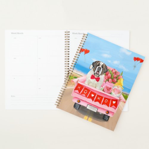 Saint Bernard Dog Valentines Day Truck Hearts Planner