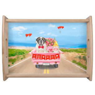 Saint Bernard Dog Valentine's Day Truck Hearts Serving Tray