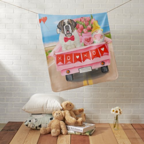 Saint Bernard Dog Valentines Day Truck Shower  Baby Blanket
