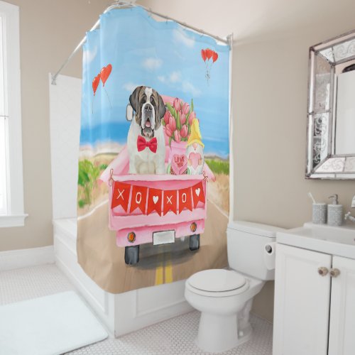 Saint Bernard Dog Valentines Day Truck Shower Shower Curtain