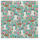 Saint Bernard dog vintage florals turquoise Fabric