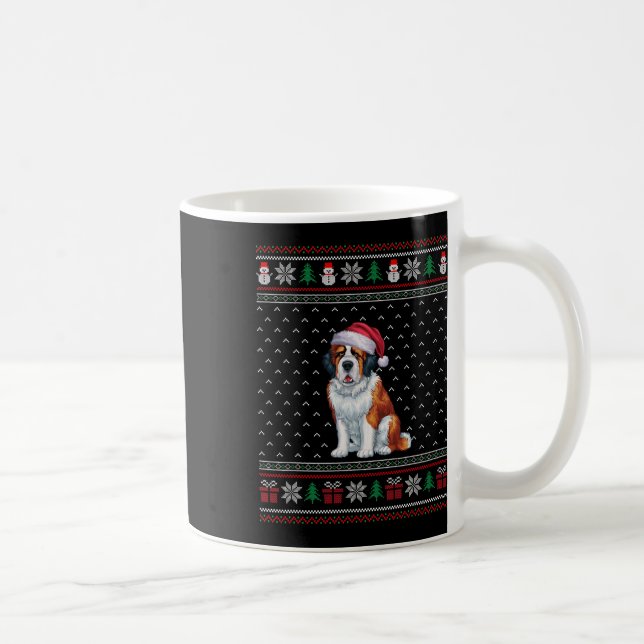 Saint Bernard Dog Wearing Santa Hat Ugly Xmas Dog  Coffee Mug (Right)