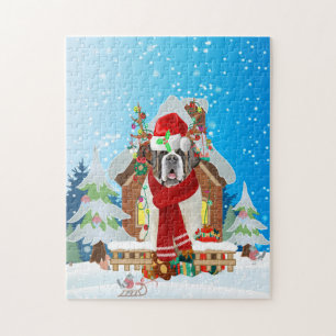 Saint Bernard dog with Christmas gifts Jigsaw Puzzle