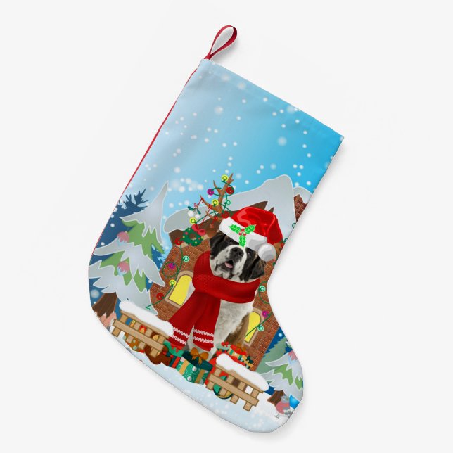 Saint Bernard dog with Christmas gifts Small Christmas Stocking (Front (Hanging))