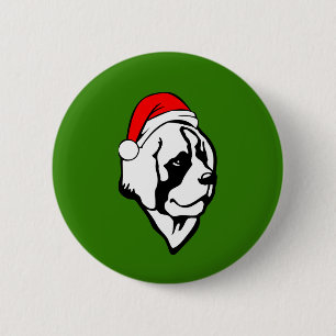 saint Bernard Dog with Christmas Santa Hat Button