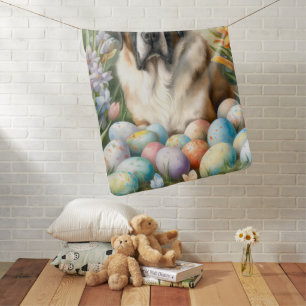 Saint Bernard Dog with Easter Eggs Holiday Baby Blanket