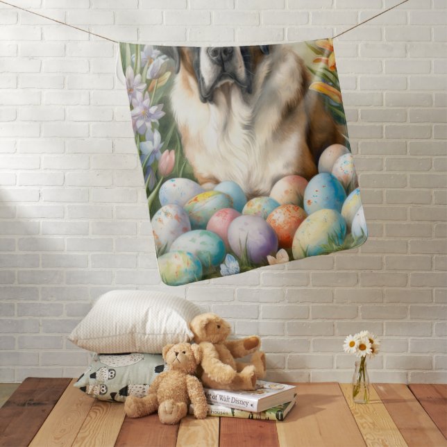 Saint Bernard Dog with Easter Eggs Holiday  Baby Blanket (In Situ)