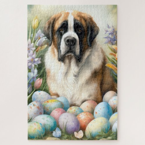 Saint Bernard Dog with Easter Eggs Holiday  Jigsaw Puzzle