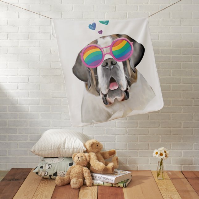 Saint Bernard Dog with Hearts Valentine's Day  Baby Blanket (In Situ)