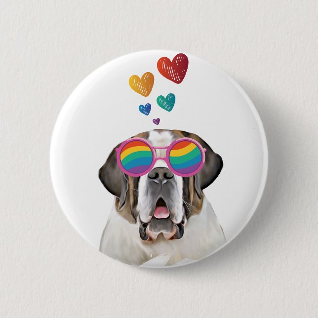 Saint Bernard Dog with Hearts Valentine's Day Button (Front)