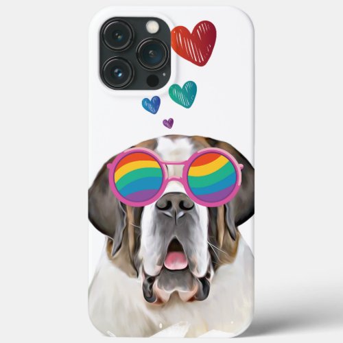 Saint Bernard Dog with Hearts Valentines Day iPhone 13 Pro Max Case
