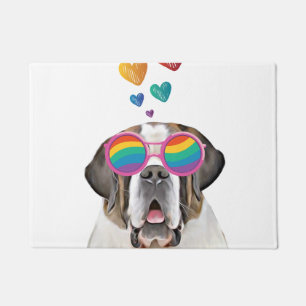 Saint Bernard Dog with Hearts Valentine's Day Doormat