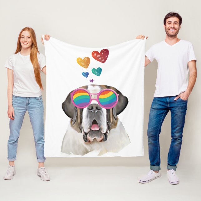 Saint Bernard Dog with Hearts Valentine's Day  Fleece Blanket (In Situ)