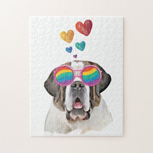 Saint Bernard Dog with Hearts Valentines Day Jigsaw Puzzle