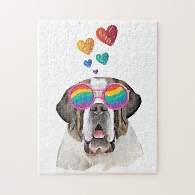 Saint Bernard Dog with Hearts Valentine's Day Jigsaw Puzzle (Vertical)
