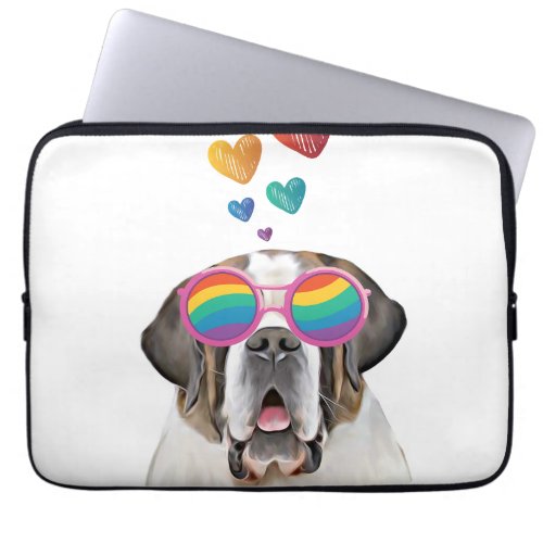Saint Bernard Dog with Hearts Valentines Day  Laptop Sleeve