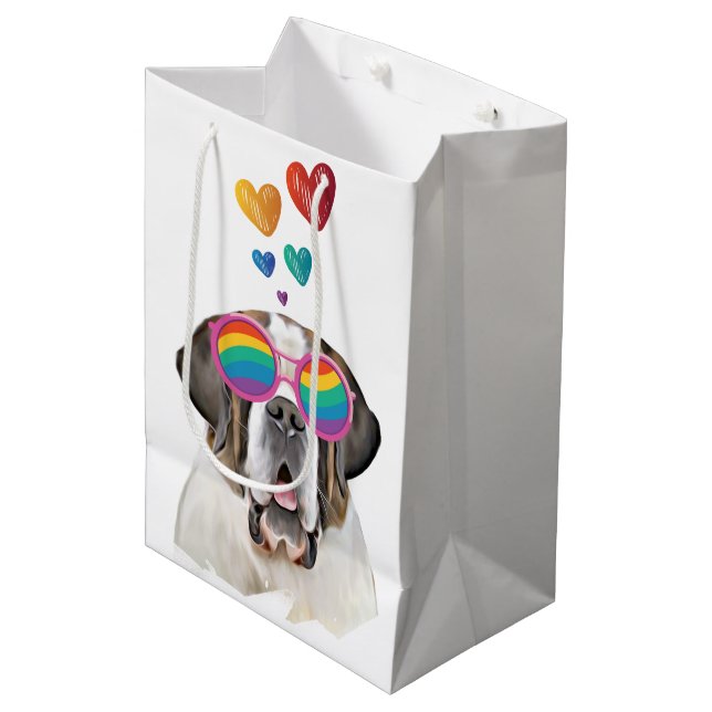 Saint Bernard Dog with Hearts Valentine's Day Medium Gift Bag (Front Angled)