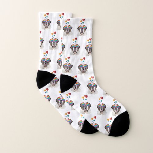 Saint Bernard Dog with Hearts Valentines Day Socks