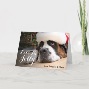 Saint Bernard dog with Santa Hat Holiday Card