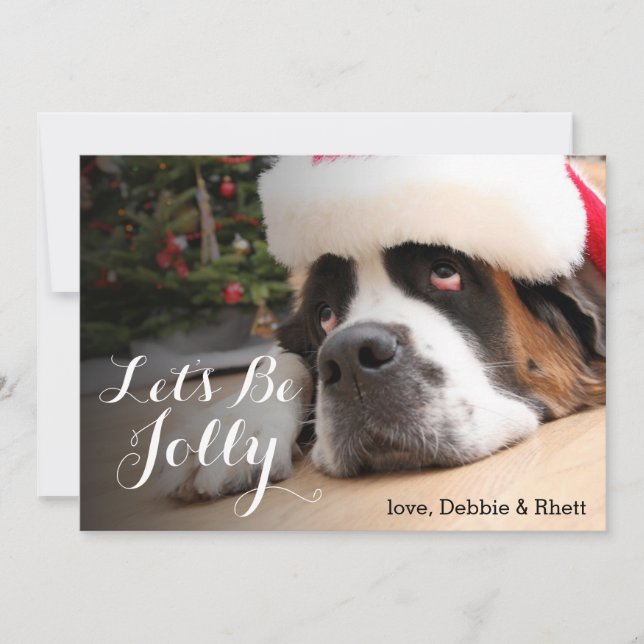Saint Bernard dog with Santa Hat Holiday Card (Front)
