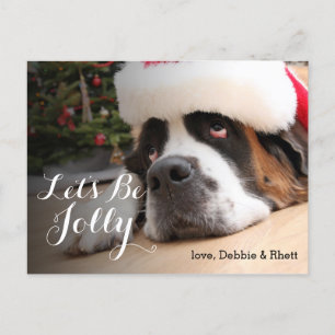 Saint Bernard dog with Santa Hat Holiday Postcard