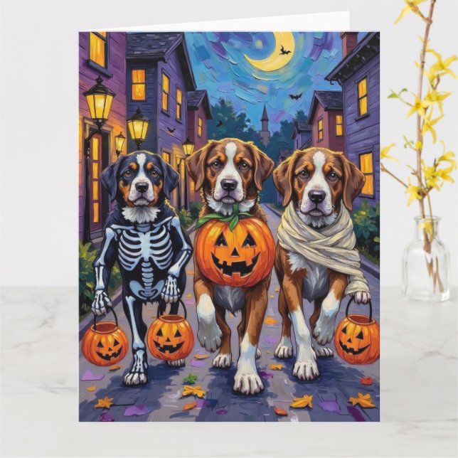 Saint Bernard Dogs in Halloween Costumes Card (Yellow Flower)