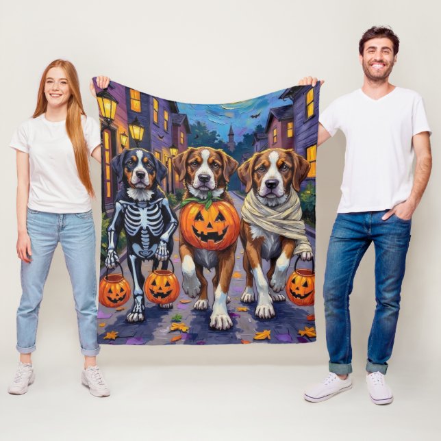 Saint Bernard Dogs in Halloween Costumes Fleece Blanket (In Situ)