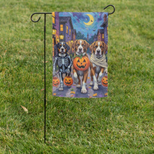 Saint Bernard Dogs in Halloween Costumes Garden Flag