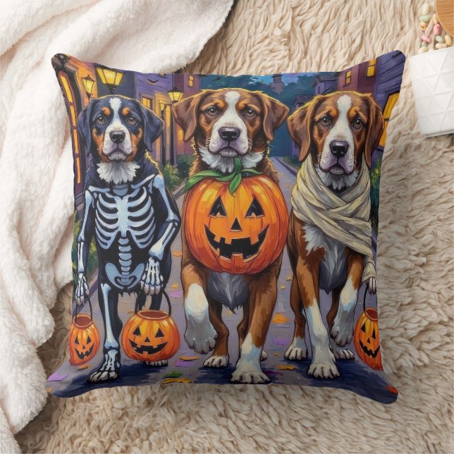Saint Bernard Dogs in Halloween Costumes Throw Pillow (Blanket)