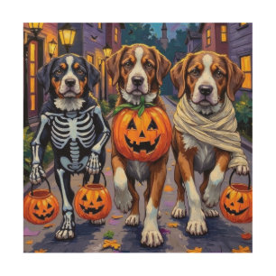 Saint Bernard Dogs in Halloween Costumes Wood Wall Art