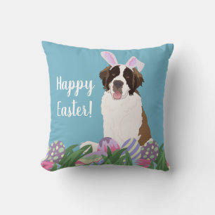 Saint Bernard Easter Bunny Throw Pillow