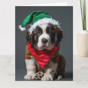 Saint Bernard Elf Puppy Christmas Card