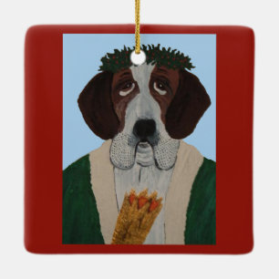 Saint Bernard Father Christmas Ceramic Ornament
