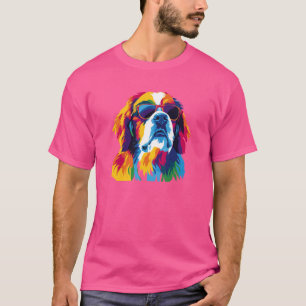 Saint Bernard Glasses Illustration Watercolour Art T-Shirt