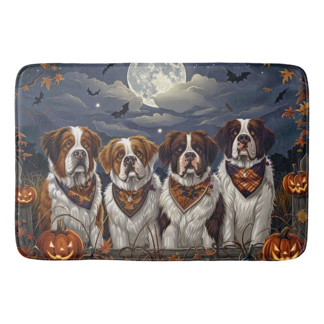Saint Bernard Halloween Spooky Bath Mat (Front)