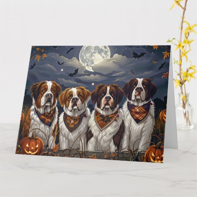 Saint Bernard Halloween Spooky Card (Yellow Flower)