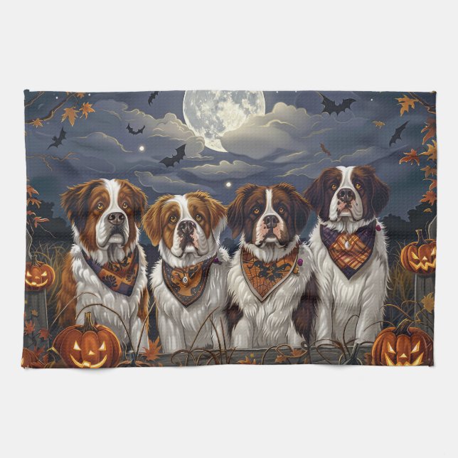 Saint Bernard Halloween Spooky Kitchen Towel (Horizontal)